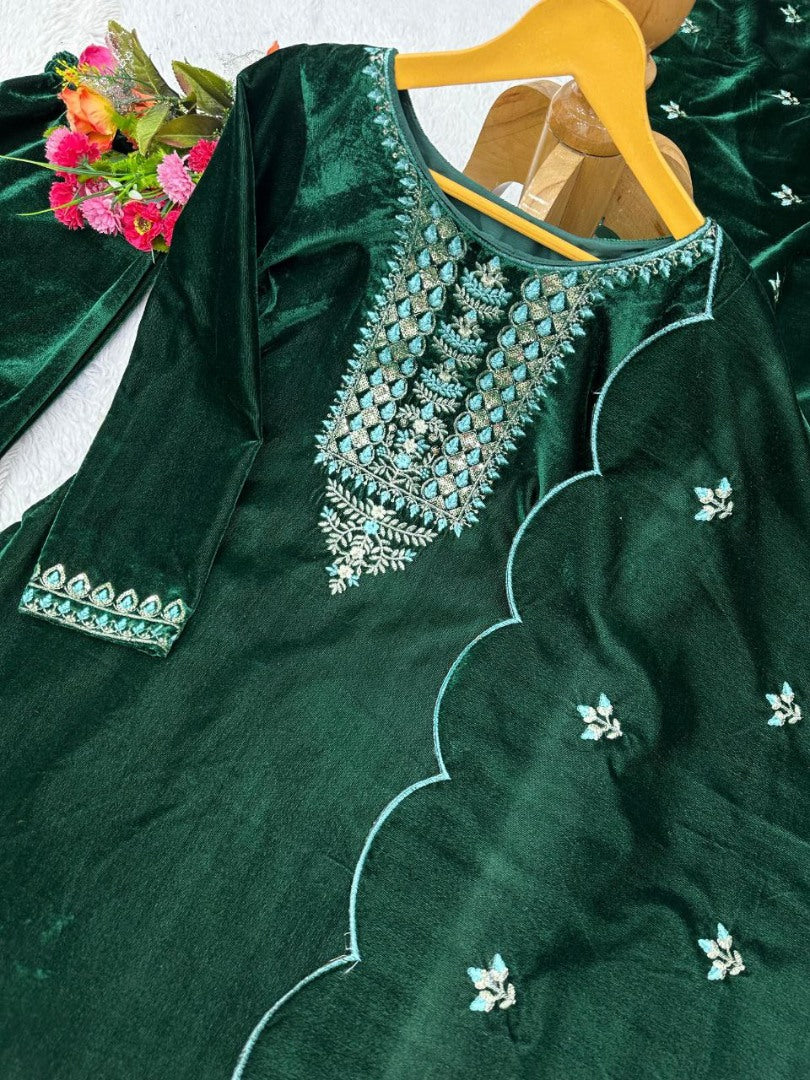 Green velvet palazzo suit