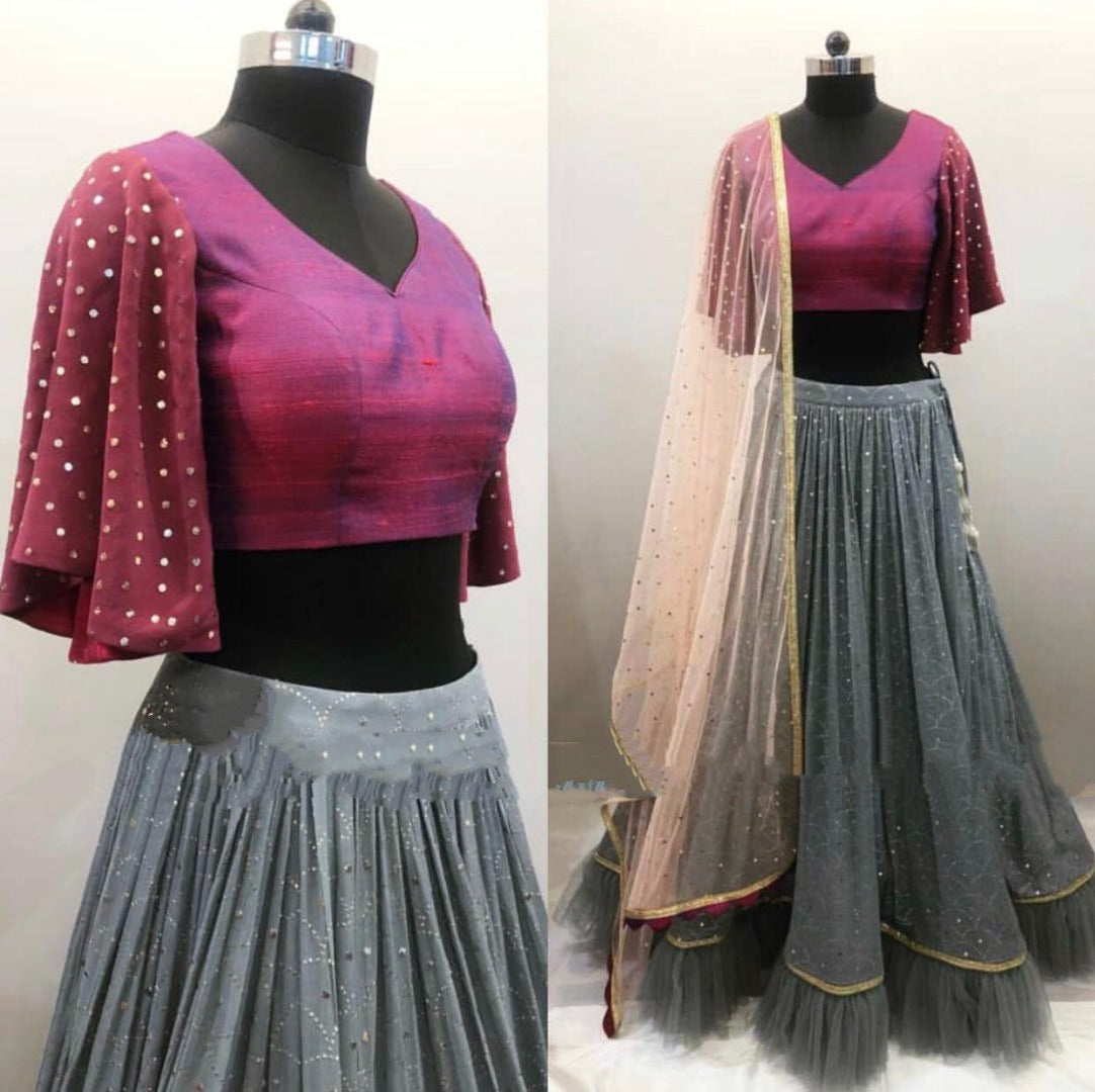 Grey georgette heavy sequence work lehenga choli