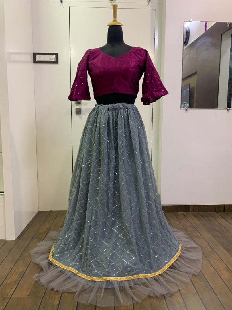 Grey georgette heavy sequence work lehenga choli