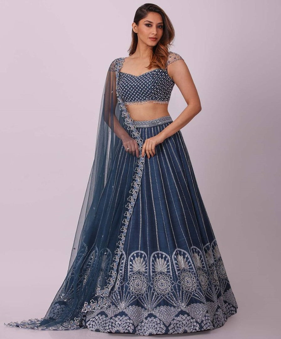 Grey heavy sequence work designer wedding lehenga choli