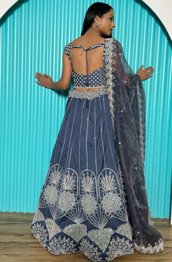 Grey silk heavy work wedding lehenga choli