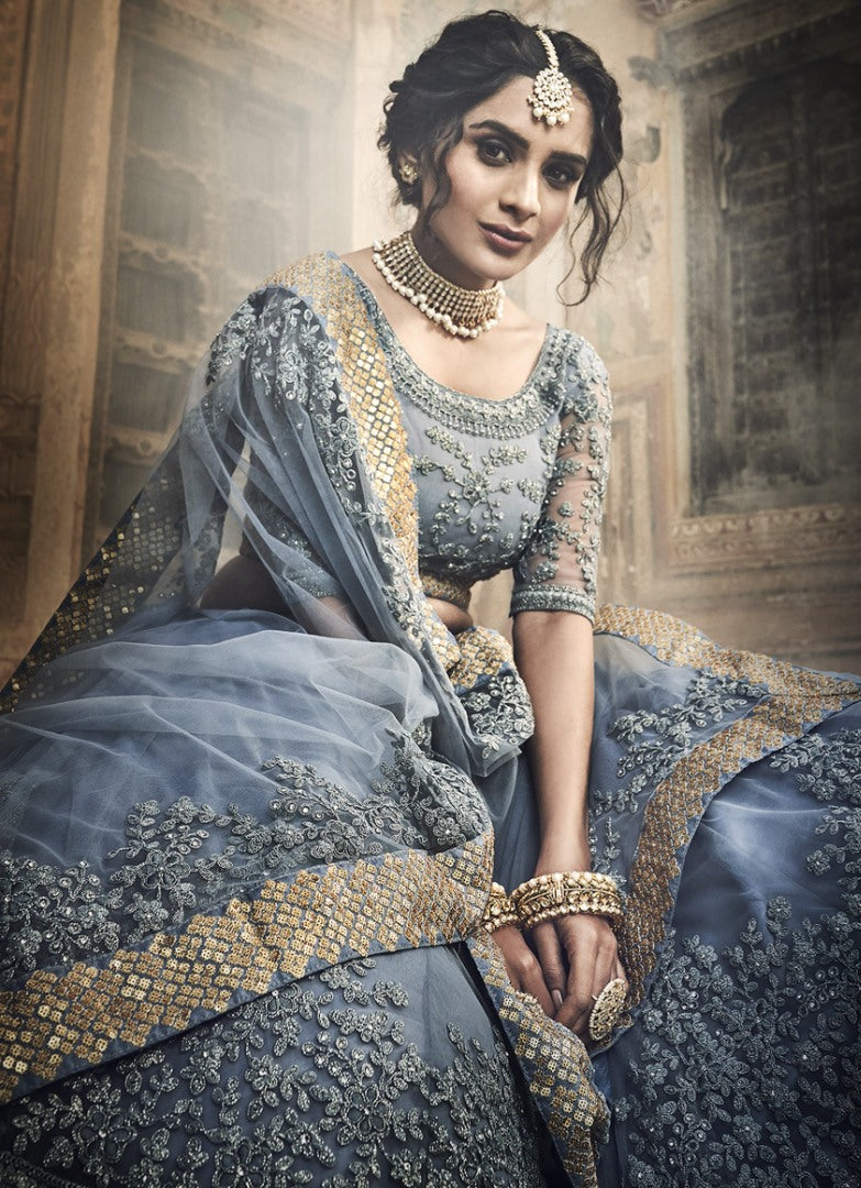 Grey lehenga bridal best sale