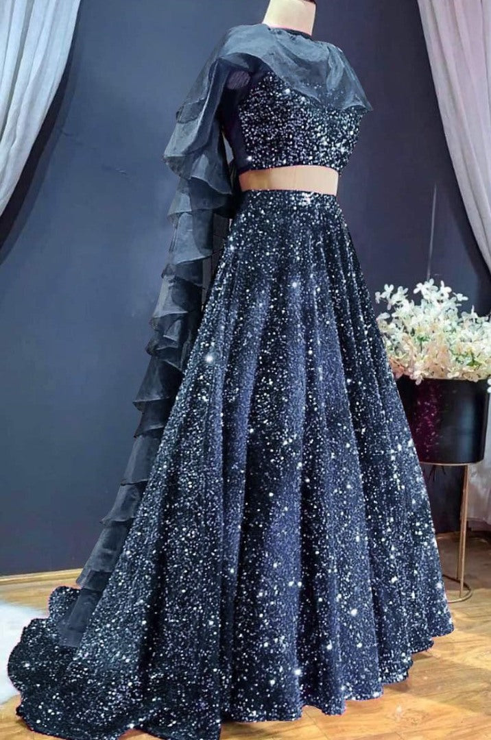 Grey velvet heavy sequence work wedding lehenga choli