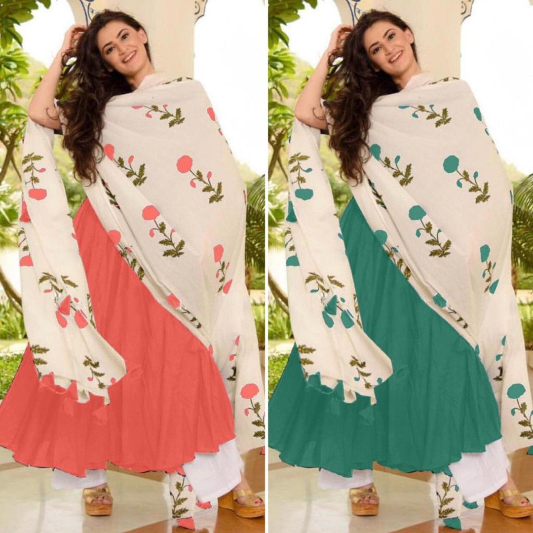 GT Rayon cotton plain plazzo kurti with printed dupatta