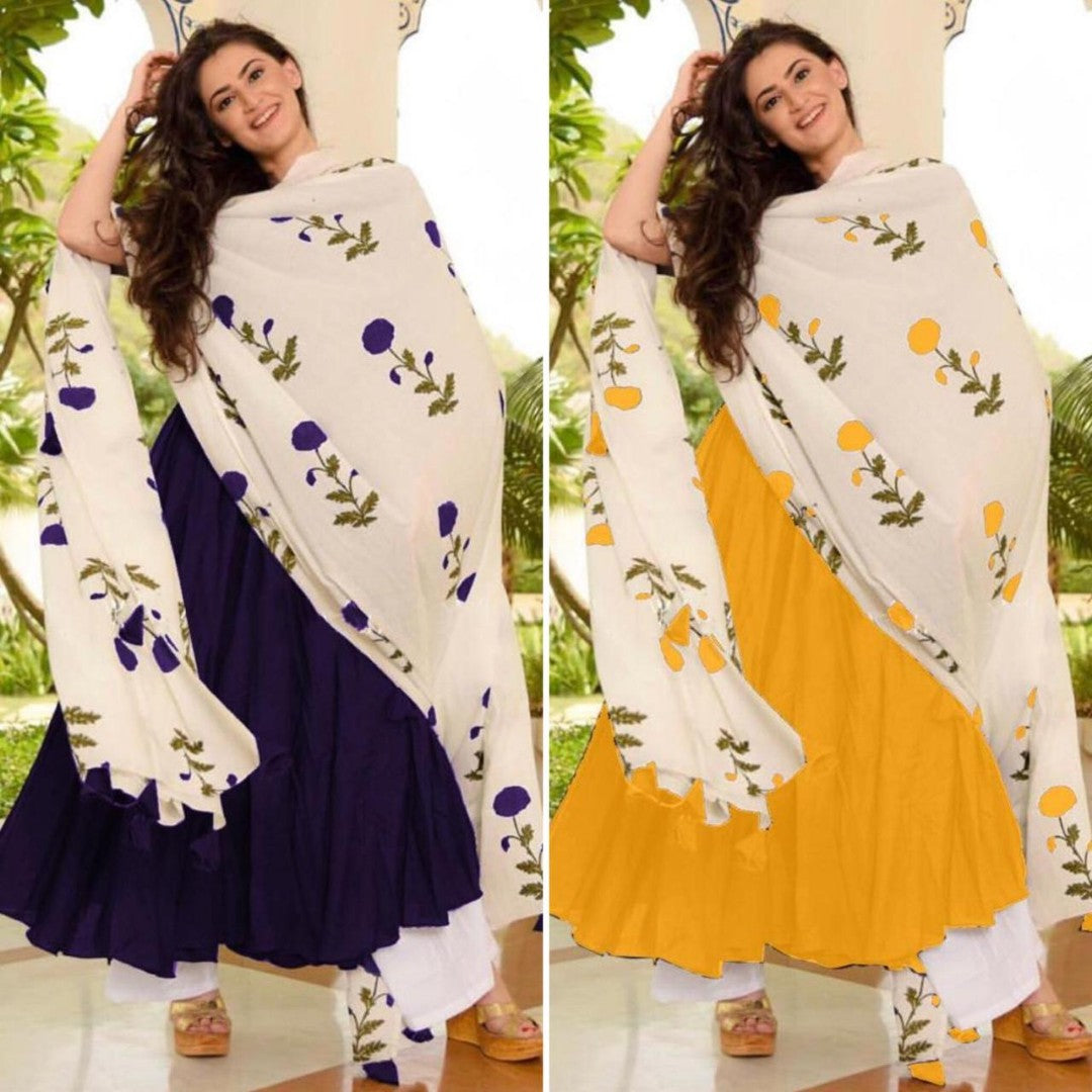 GT Rayon cotton plain plazzo kurti with printed dupatta