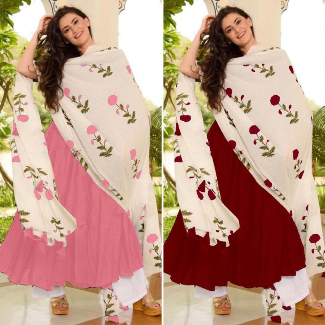 GT Rayon cotton plain plazzo kurti with printed dupatta