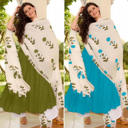 GT Rayon cotton plain plazzo kurti with printed dupatta