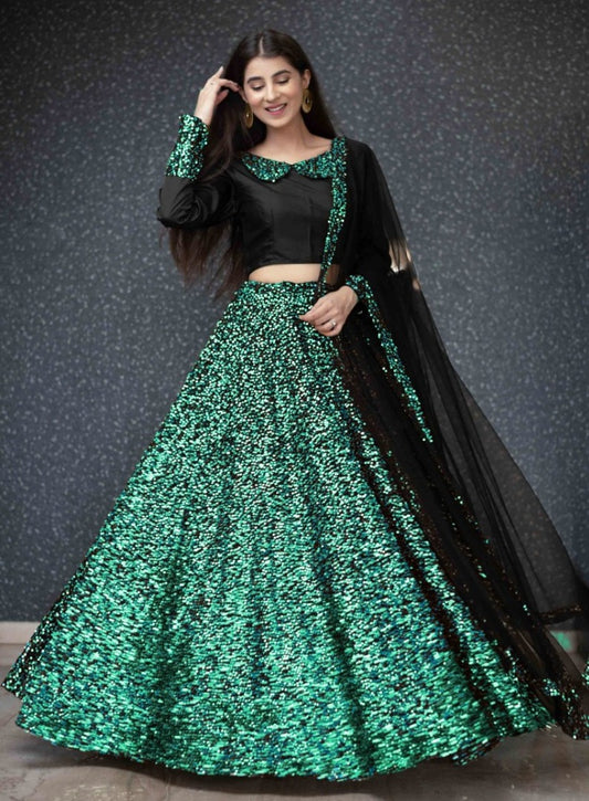 Heavy green sequence work designer lehenga choli