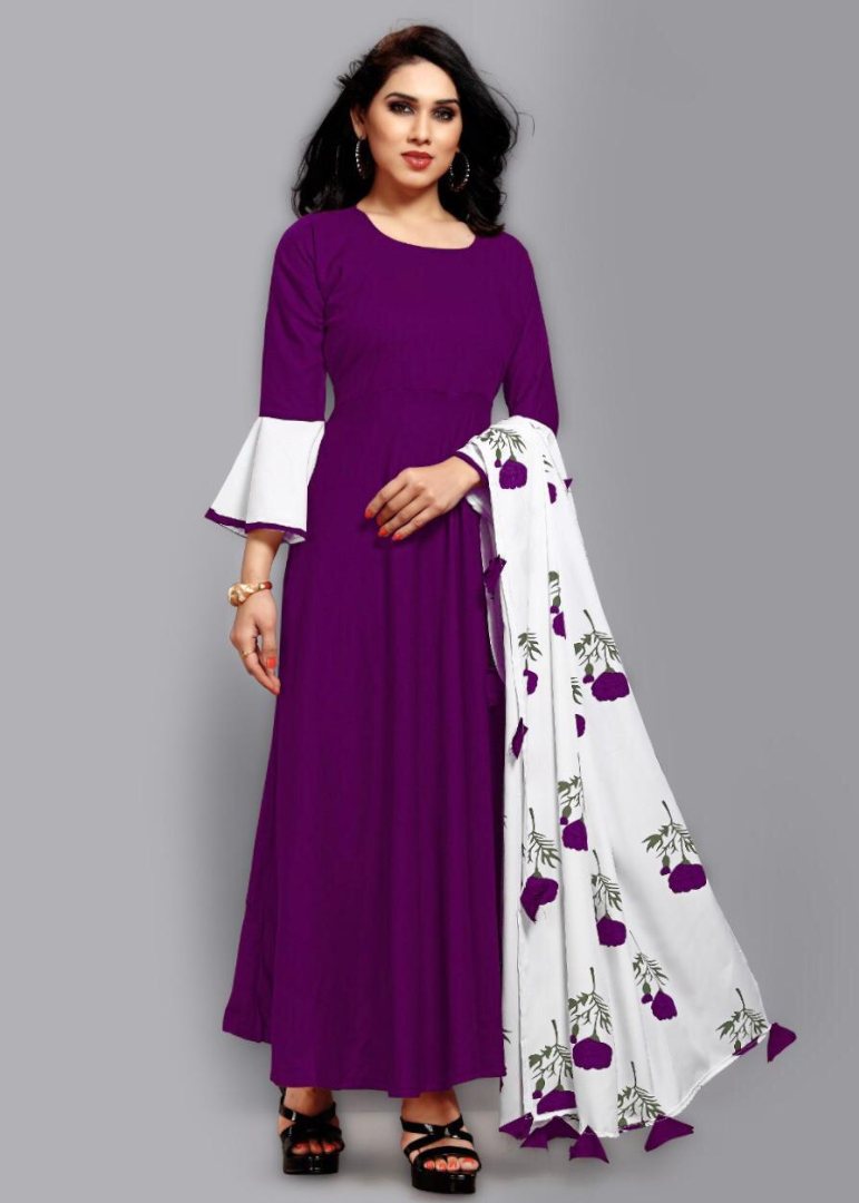 Heavy rayon cotton kurti with printed dupatta