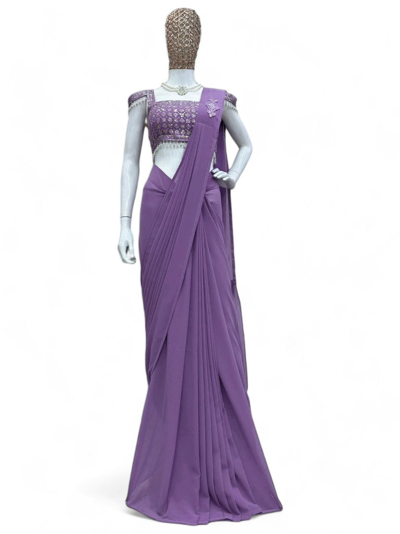 Lavender designer stylish ready to wear saree for farewell parties