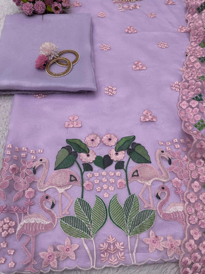 Lavender designer unstitched organza salwar suit