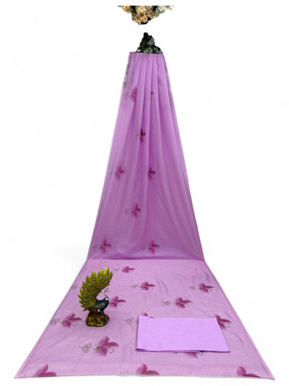 Lavender organza floral print saree