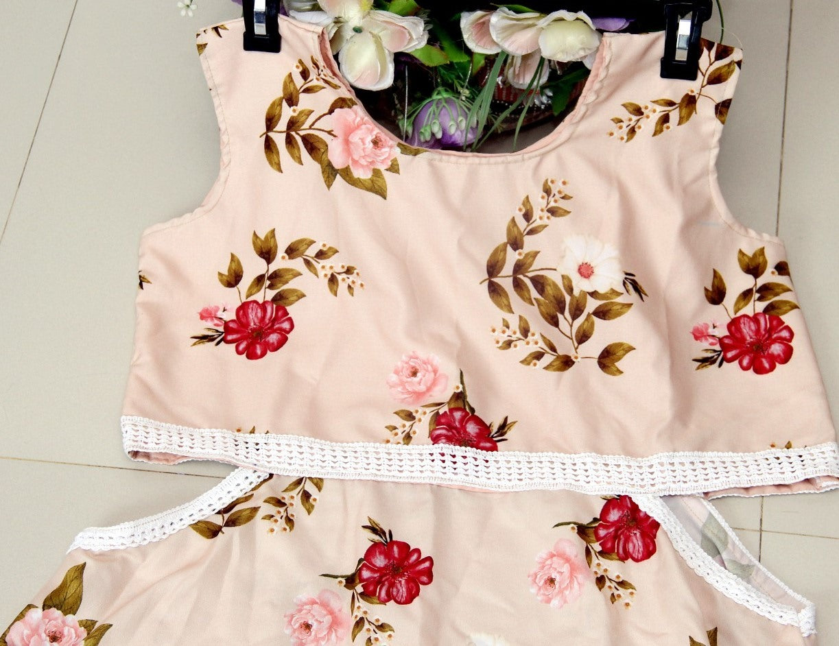 Light peach crepe silk digital flower printed work gown