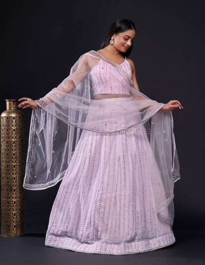 Light pink georgette heavy work lehenga choli for ceremony