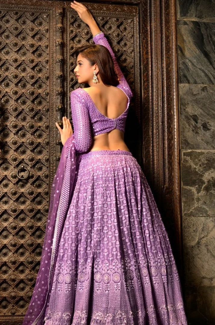 Light purple georgette heavy embroidered wedding lehenga choli