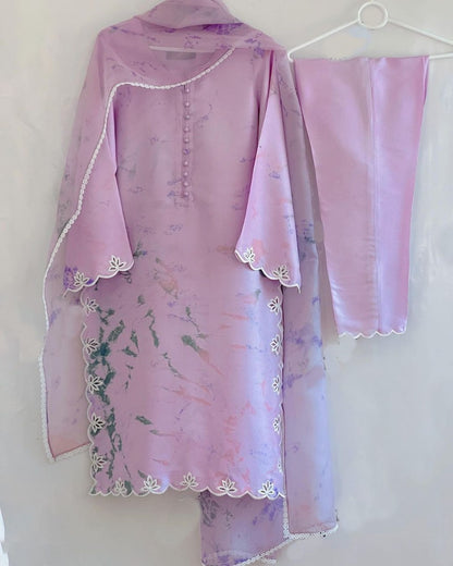 Light purple lachka silk printed pant suit