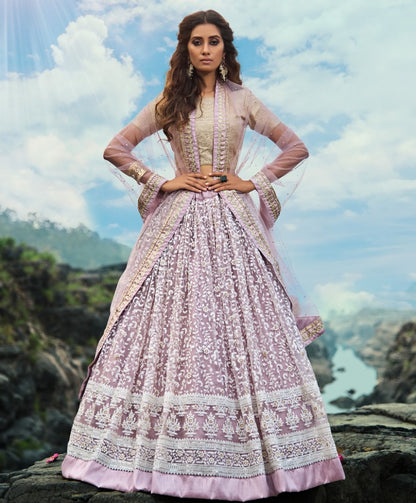 Light purple soft net thread work bridal lehenga choli