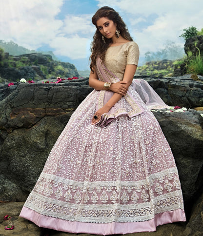 Light purple soft net thread work bridal lehenga choli