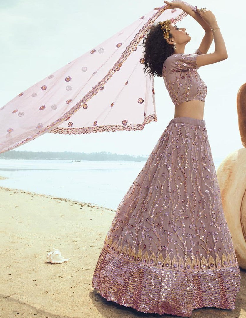 Lilac soft net sequence thread work ceremonial lehenga choli