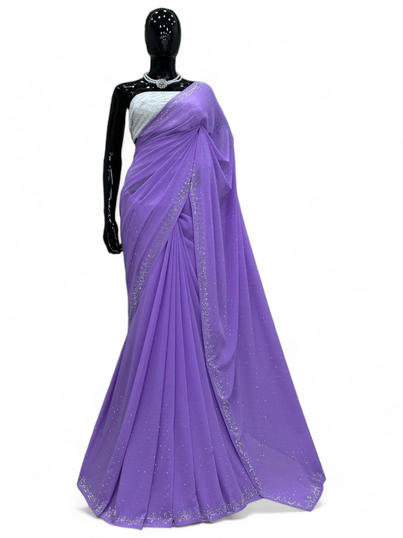 Lovender shiny hot fix work party wear saree