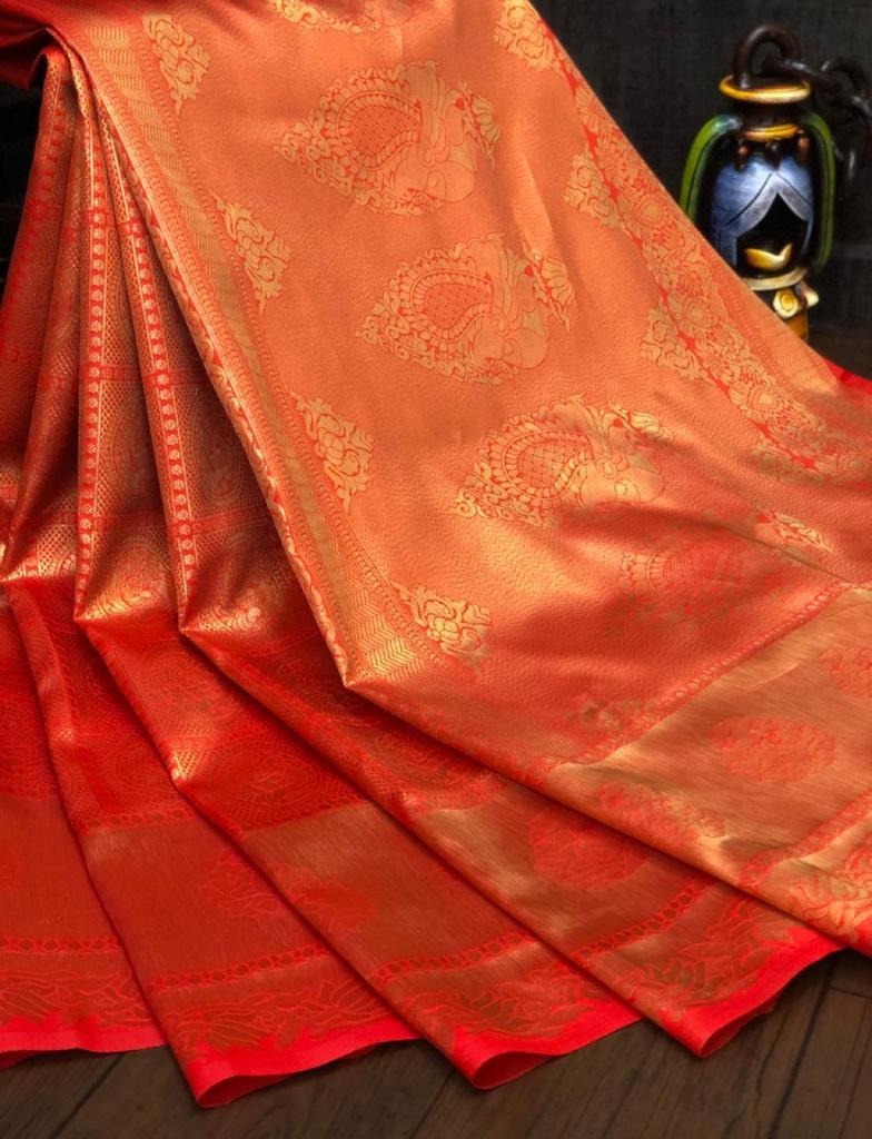 Magento red kanchiwaram zari weaving work wedding saree