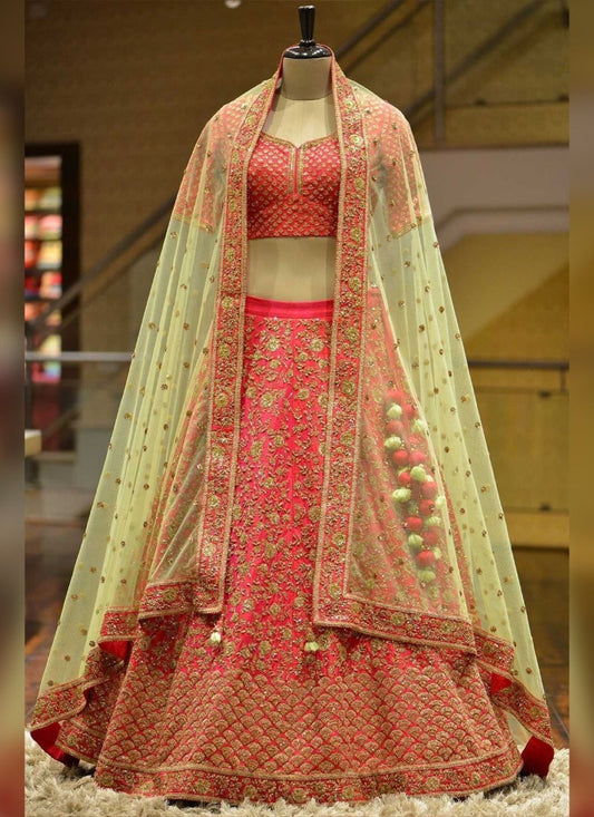 Magento red two tone silk heavy embroidered brial lehenga choli