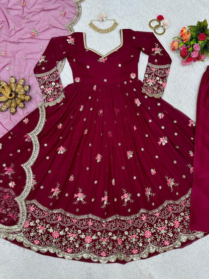 Maroon georgette heavy work wedding gown