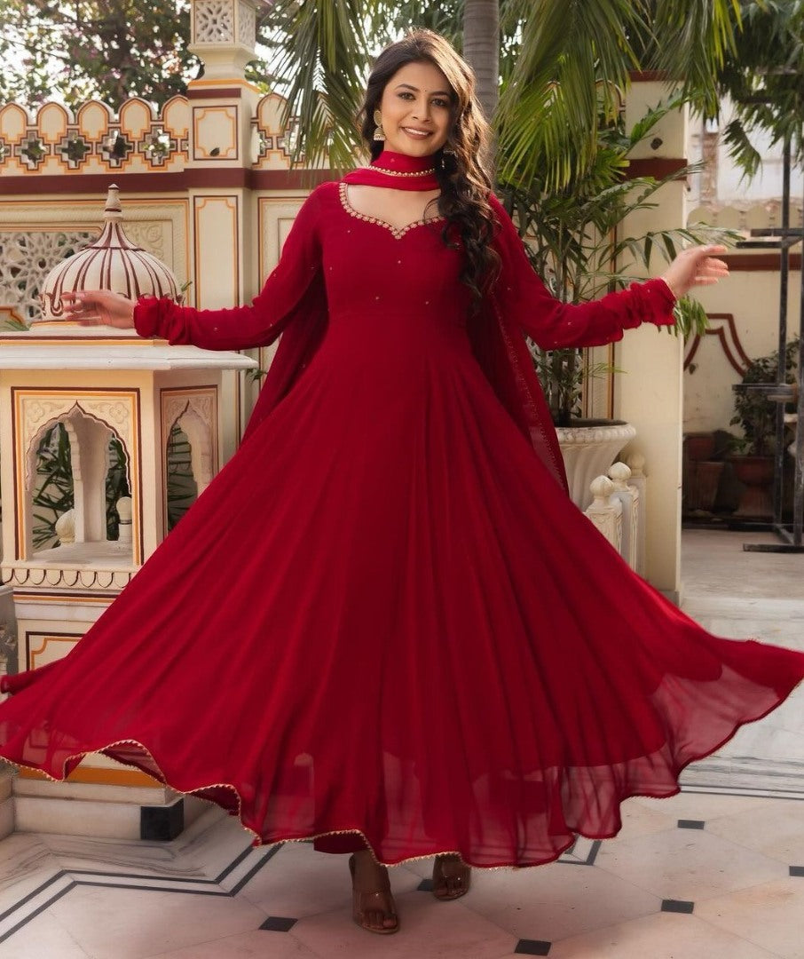 Maroon georgette party wear anarkali suit