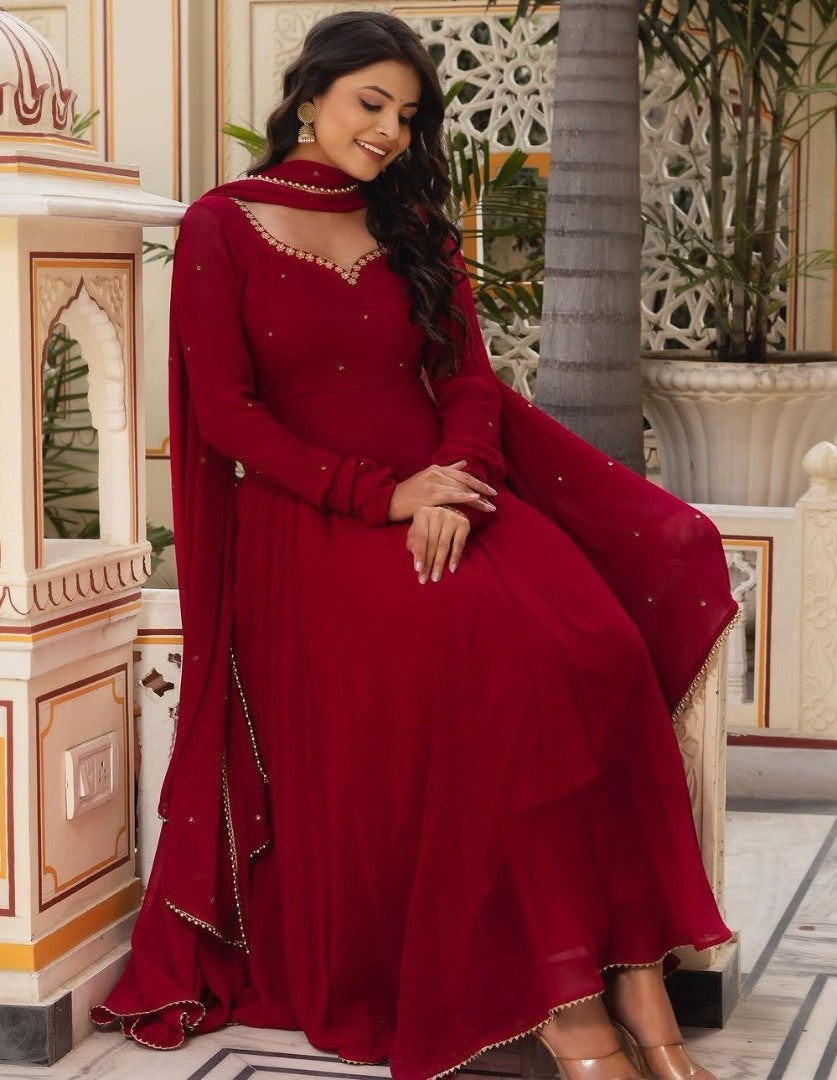 Maroon georgette party wear anarkali suit