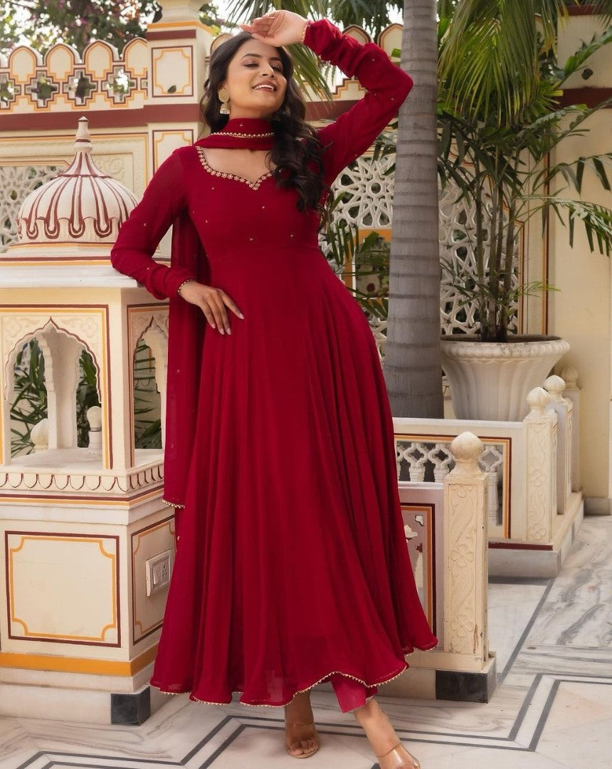 Maroon georgette party wear anarkali suit