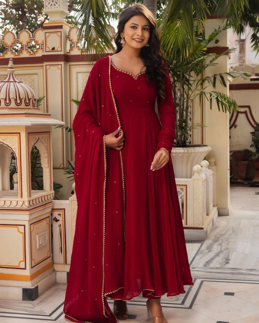 Maroon georgette party wear anarkali suit