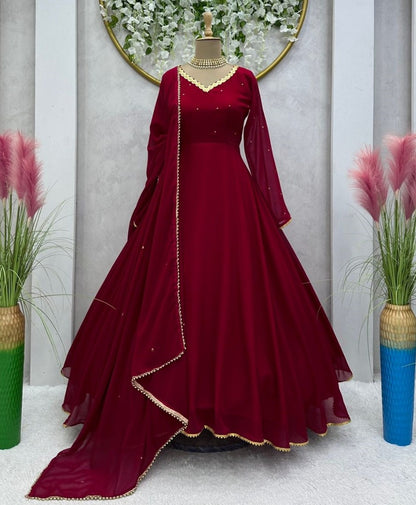 Maroon georgette party wear anarkali suit