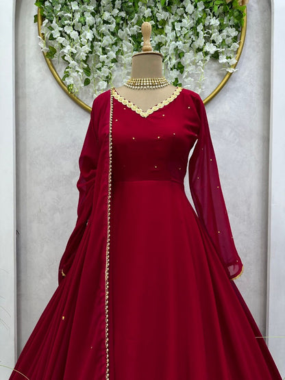 Maroon georgette party wear anarkali suit