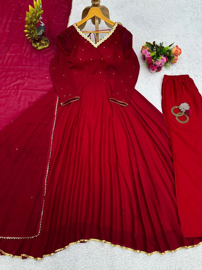 Maroon georgette party wear anarkali suit