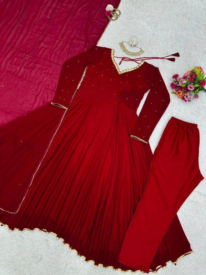 Maroon georgette party wear anarkali suit