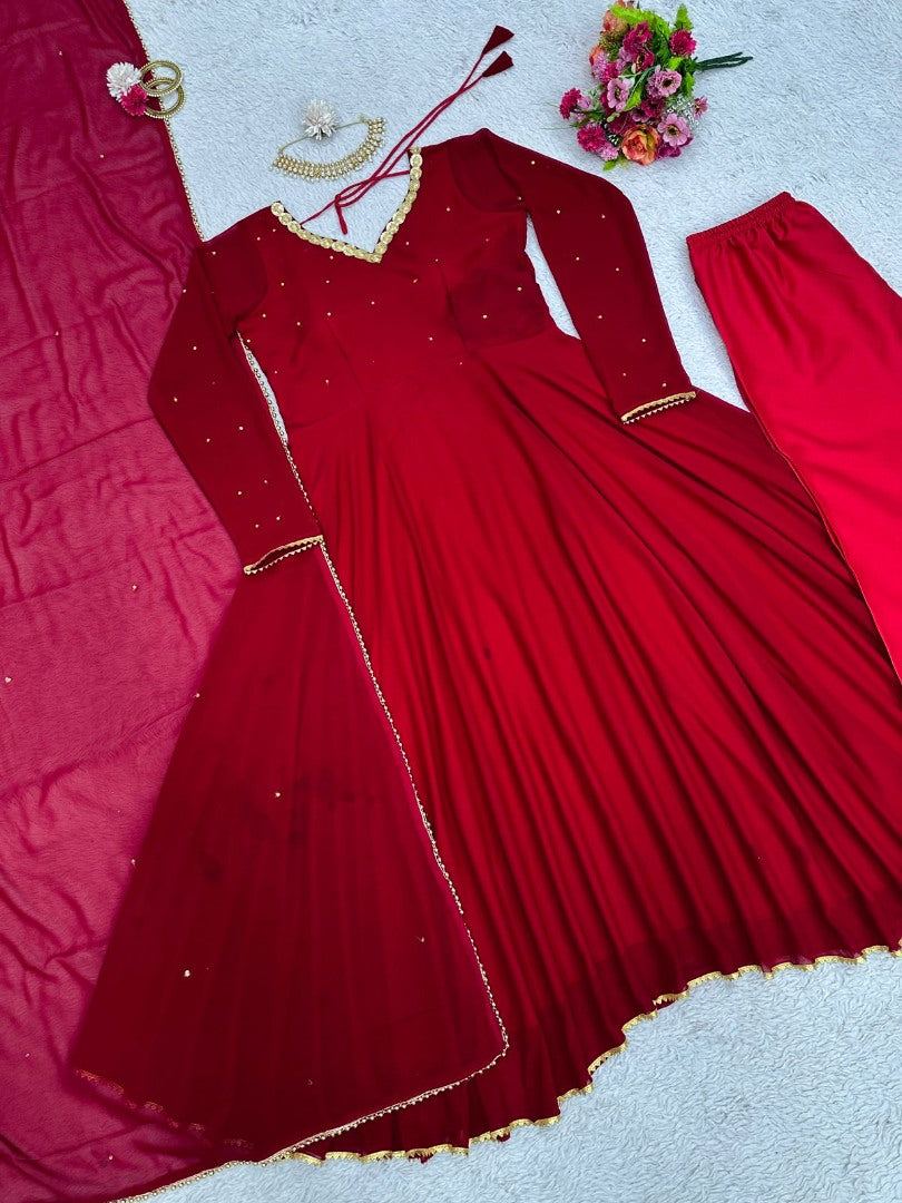 Maroon georgette party wear anarkali suit