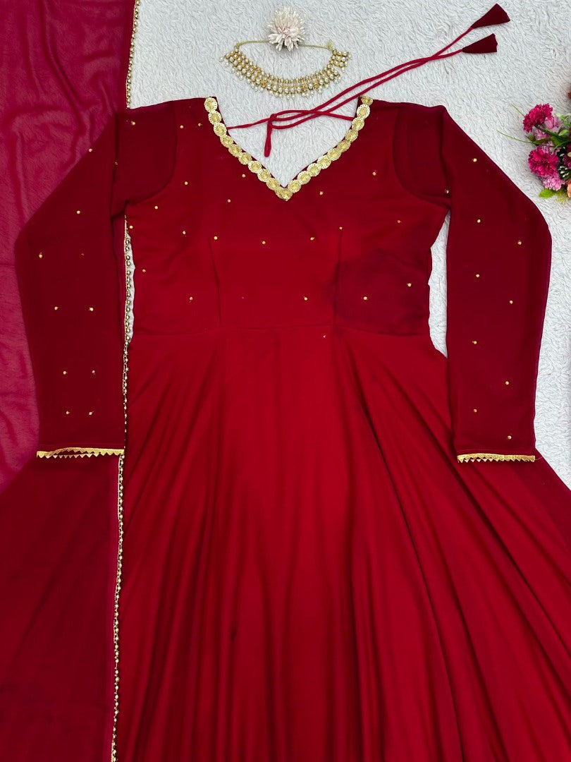 Maroon georgette party wear anarkali suit