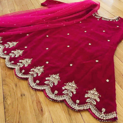 Maroon georgette thread and zari work salwar suit