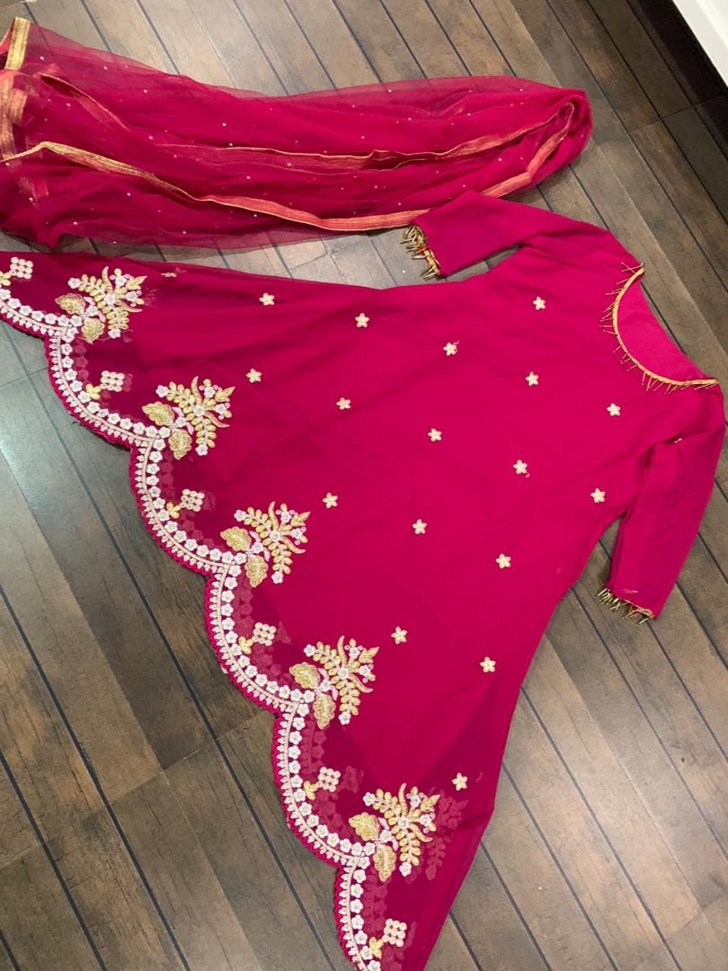 Maroon georgette thread and zari work salwar suit