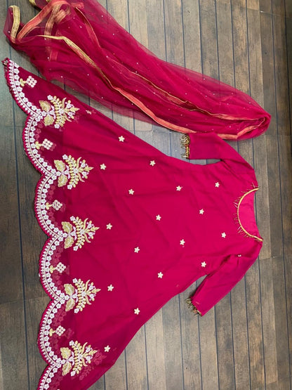 Maroon georgette thread and zari work salwar suit