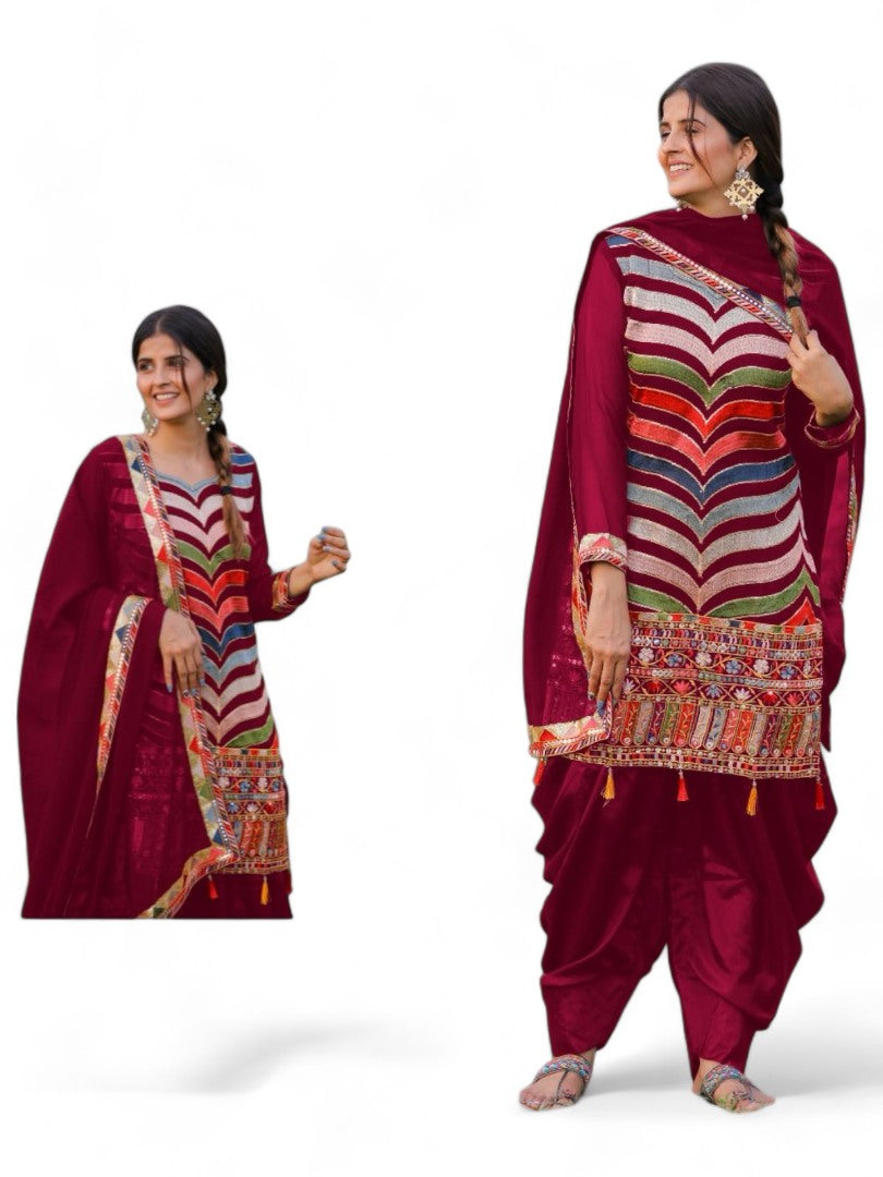 Maroon heavy punjabi patiala suit