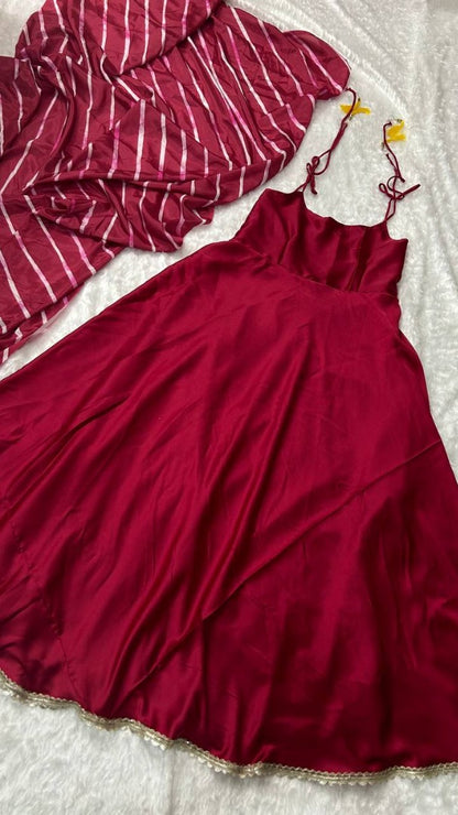 Maroon japan silk party wear gown