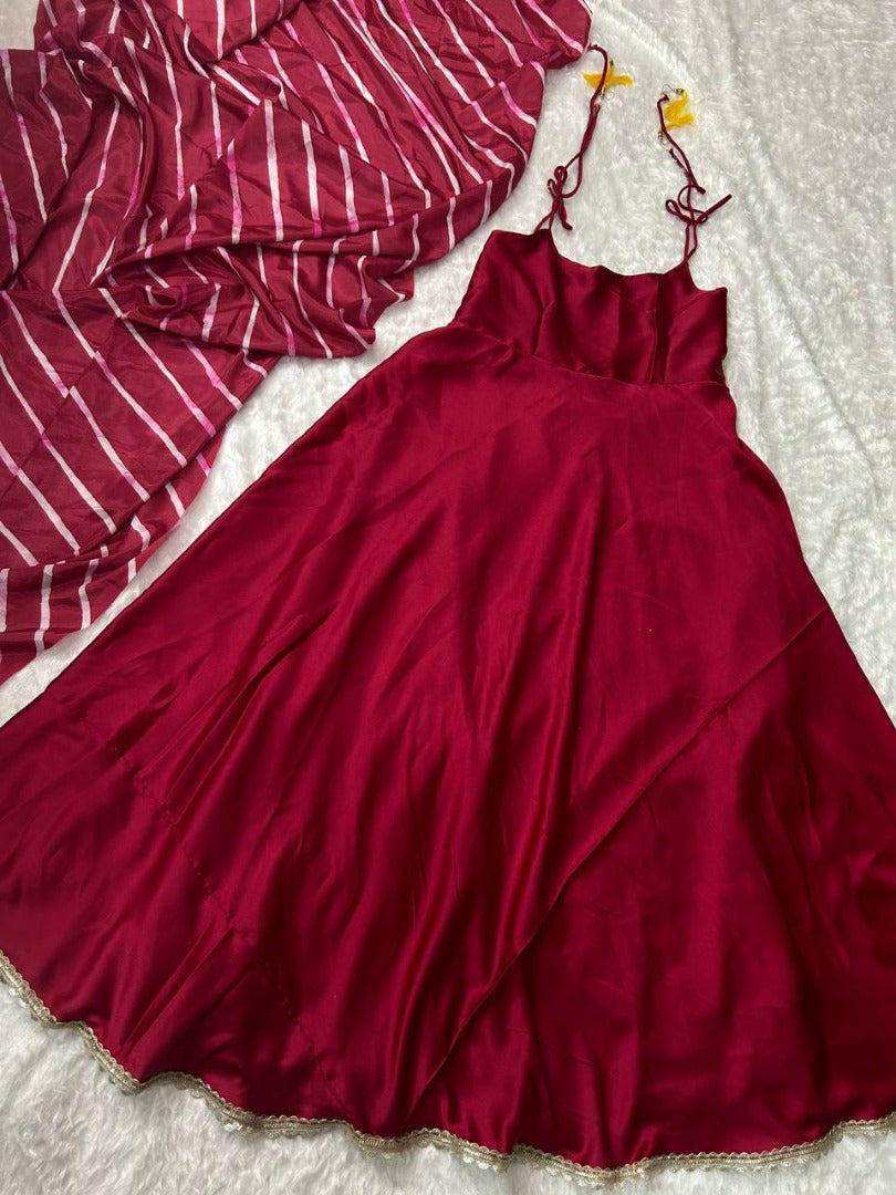 Maroon japan silk party wear gown