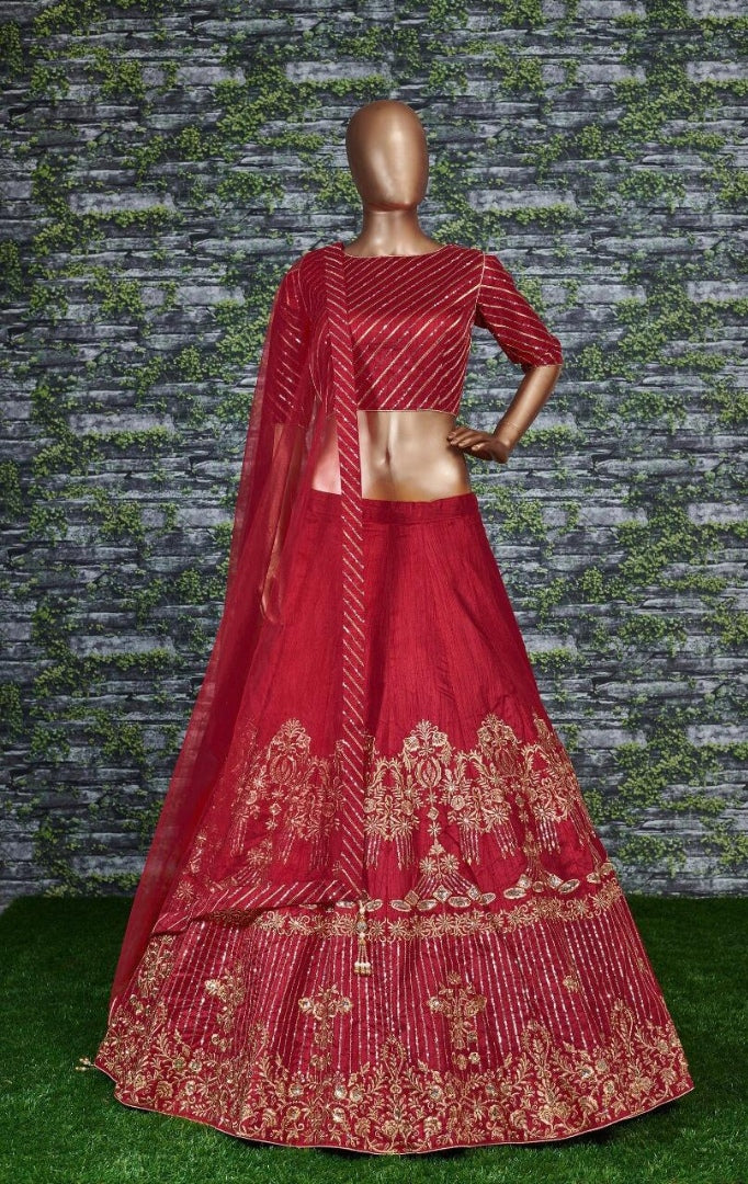 Maroon mulbury silk designer wedding lehenga choli