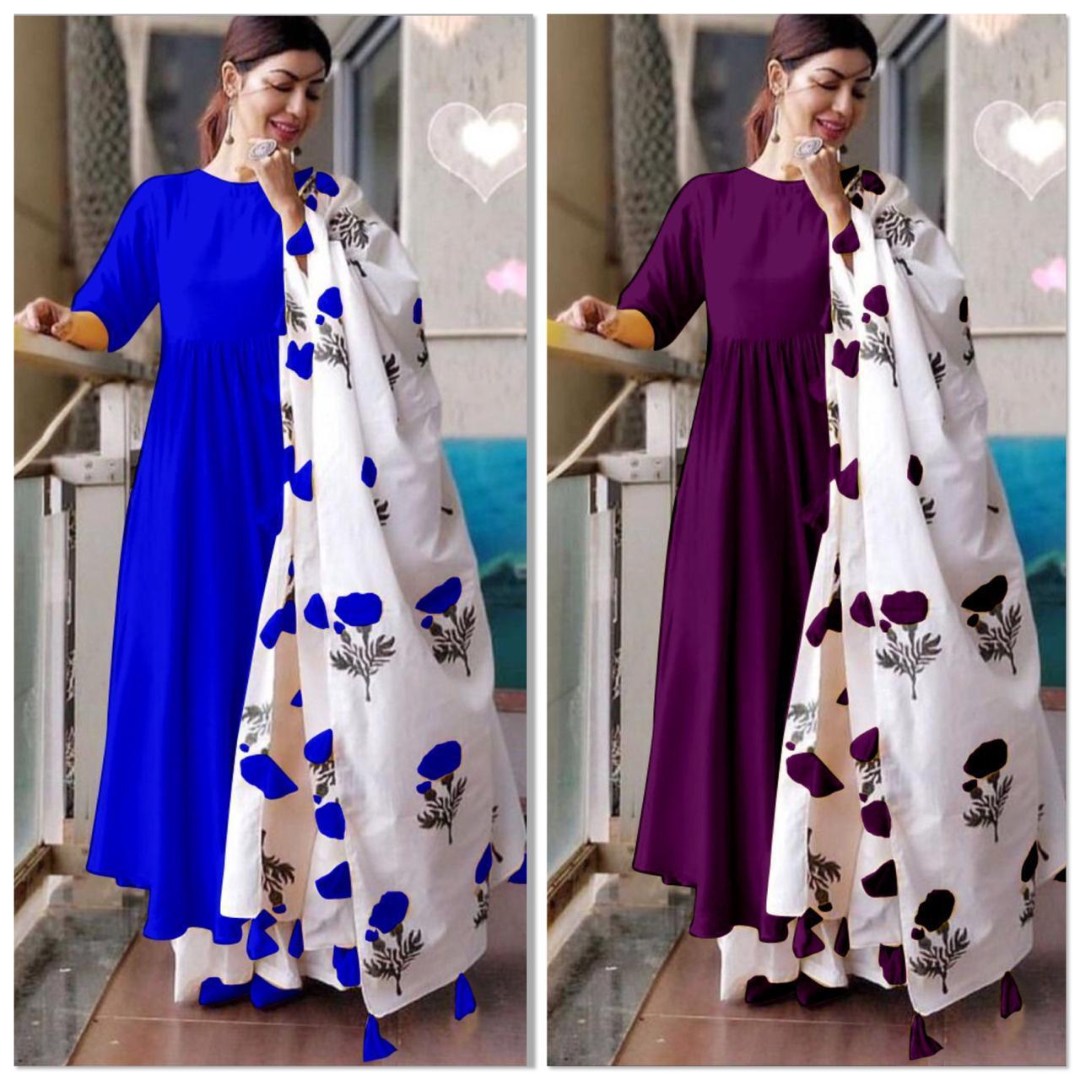 maslin cotton long kurti with printed dupatta