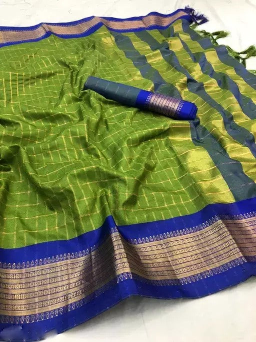 Mehendi green cotton jacquard border saree
