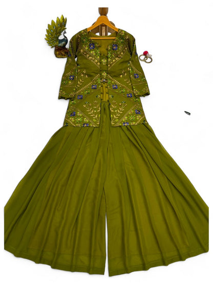Mehndi green indowestern plazzo suit