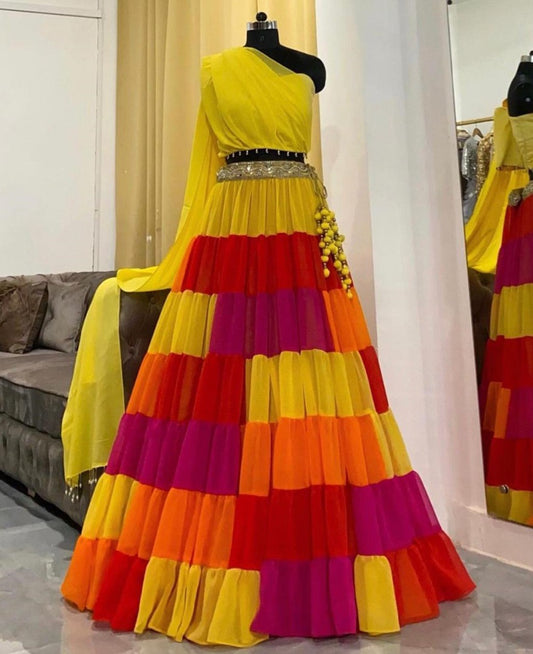 Multicolor georgette festival wear lehenga choli