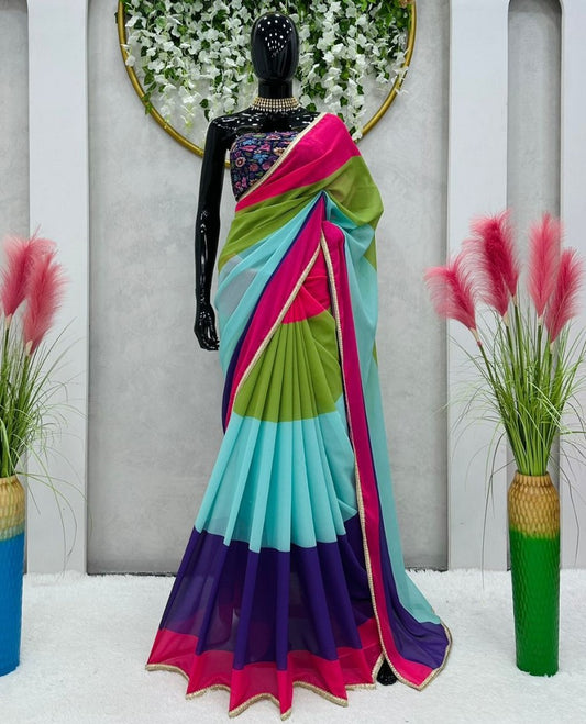 Multicolor georgette printed alia bhatt designer bollywood saree