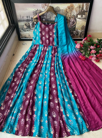 Multicolor muslin cotton printed gown